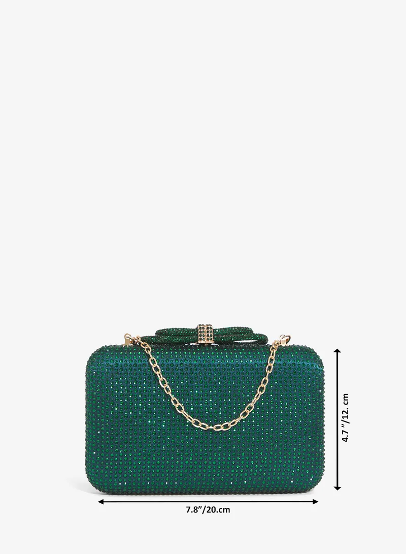 Khizana Emerald rhinestone detailed embellished bow detail clutch for Women | Best Price UAE